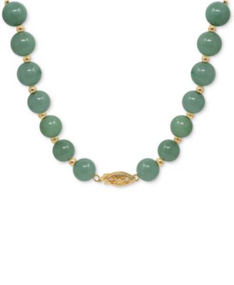 Macy's Dyed Green Jade & Polished Bead Graduated 18" Collar Necklace in 14k Gold