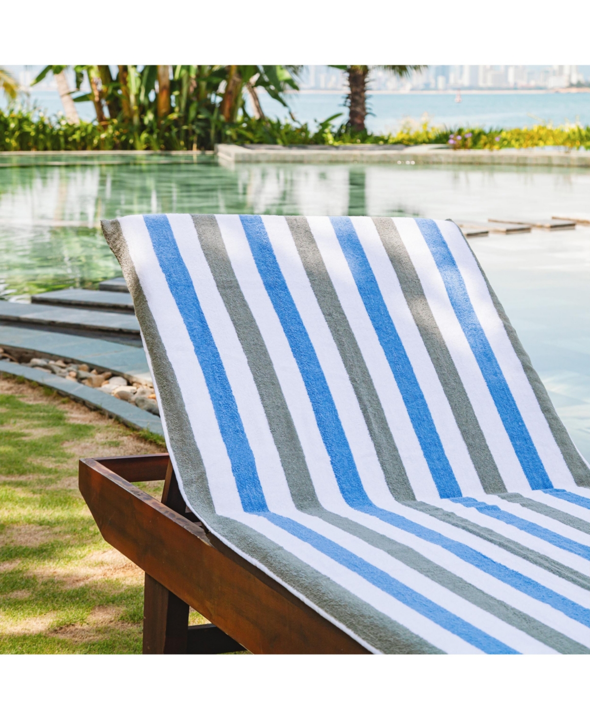 Arkwright Home Cabo Cabana Chaise Lounge Chair Covers (2 Pack), Striped Color Options, Soft Cotton, 30x85 in. with 8