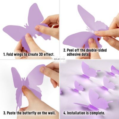 3D Removable Butterfly Wall Decor with 3 Wing Designs - 24pcs