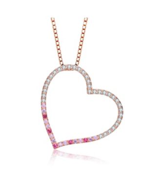 Sterling Silver with Round Cubic Zirconia Thin Open Heart Frame Necklace - Pink 82$