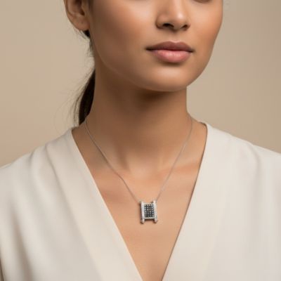 Sterling Silver White Gold Plated White and Black Cubic Zirconia Pendant