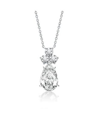 Sterling Silver White Gold Plated Pear Shaped Pendant Necklace with Colored Cubic Zirconia