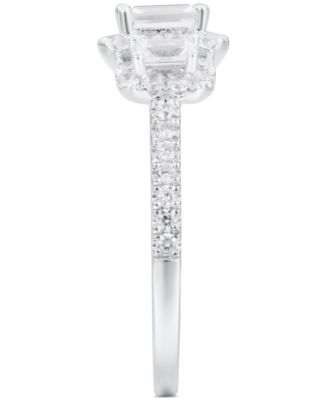 Diamond Emerald-Cut Halo Three Stone Ring (1 ct. t.w.) in 14k White Gold