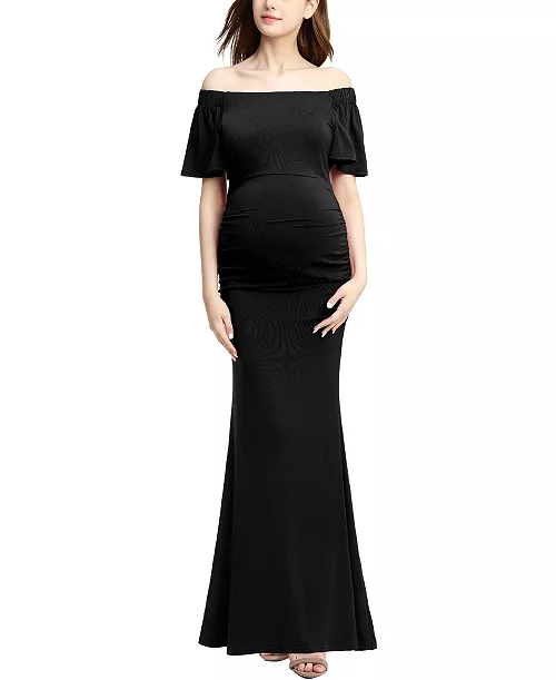 maternity abigail off shoulder maxi dress