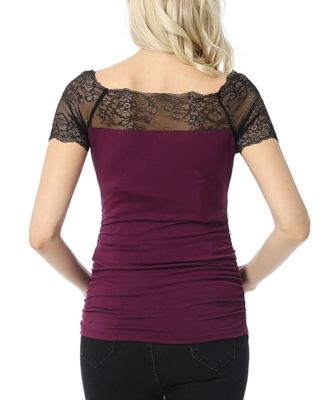 Maternity Lace Shoulder Ruched Top
