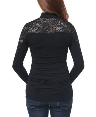 Maternity Mock Neck Lace Trim Top