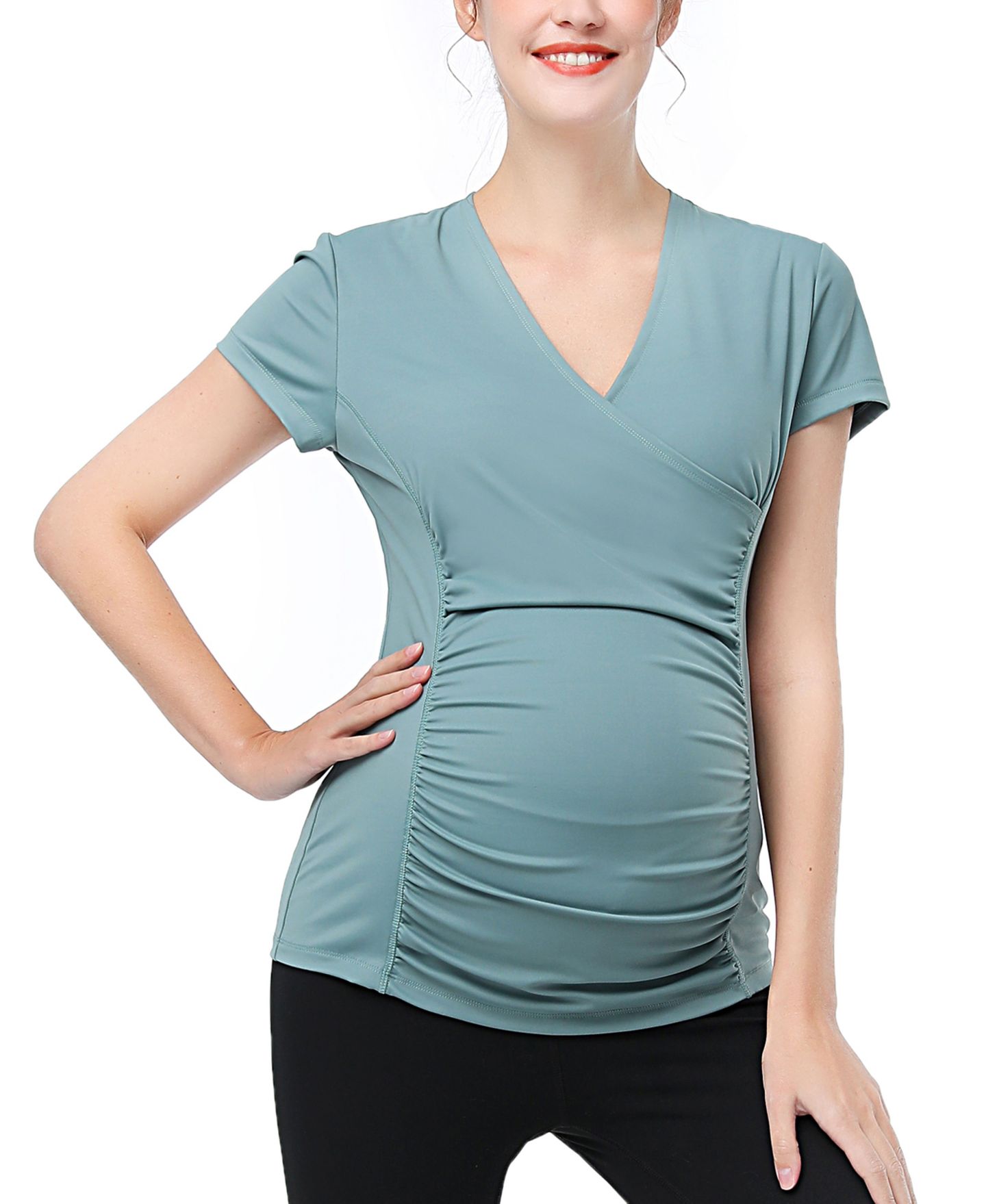 Женская футболка kimi + kai Maternity V-Neck Nursing Active, цвет: Зелёный — фото 1