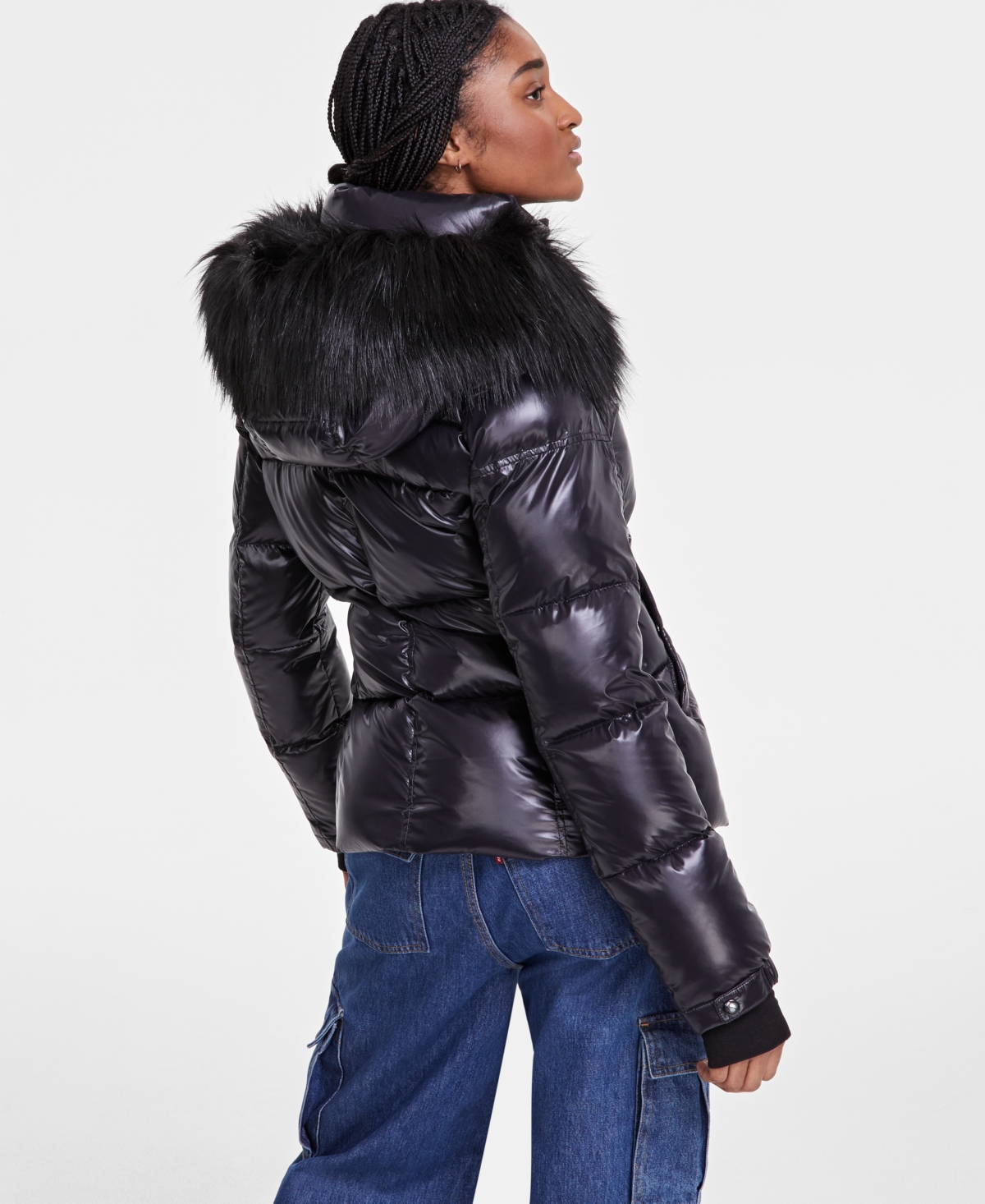 S13 Women's Hooded Allie Faux-Fur-Trim Hooded Puffer Coat -Black