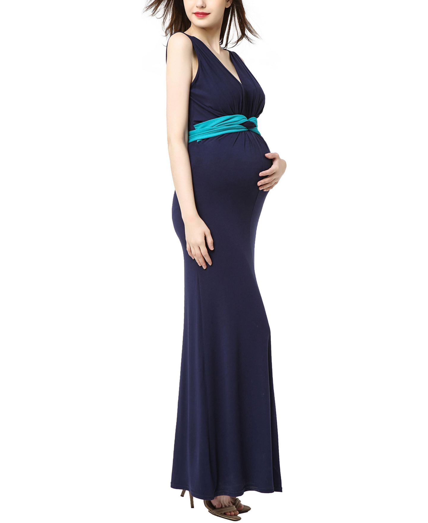 Женское платье kimi + kai Colorblock Nursing Maxi, цвет: Тёмно-синий / Бирюзовый — фото 2