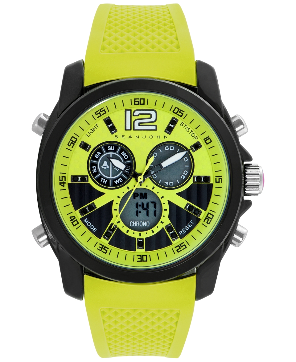 Sean John Mens Analog Digital Bright Yellow Silicone Strap Watch 49mm