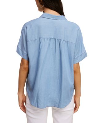 Solid Lyocell High Low Top With Collar