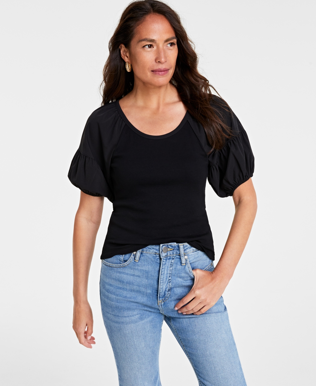 On 34th Women's Scoop-neck Knit Top, Created For Macy's In Deep Black