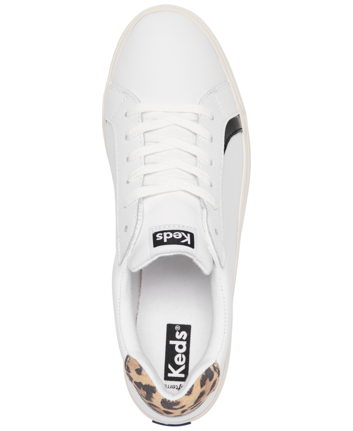 Shop Keds Women's Pursuit Leopard Leather Lace Up Casual Sneakers From Finish Line In White,leopard