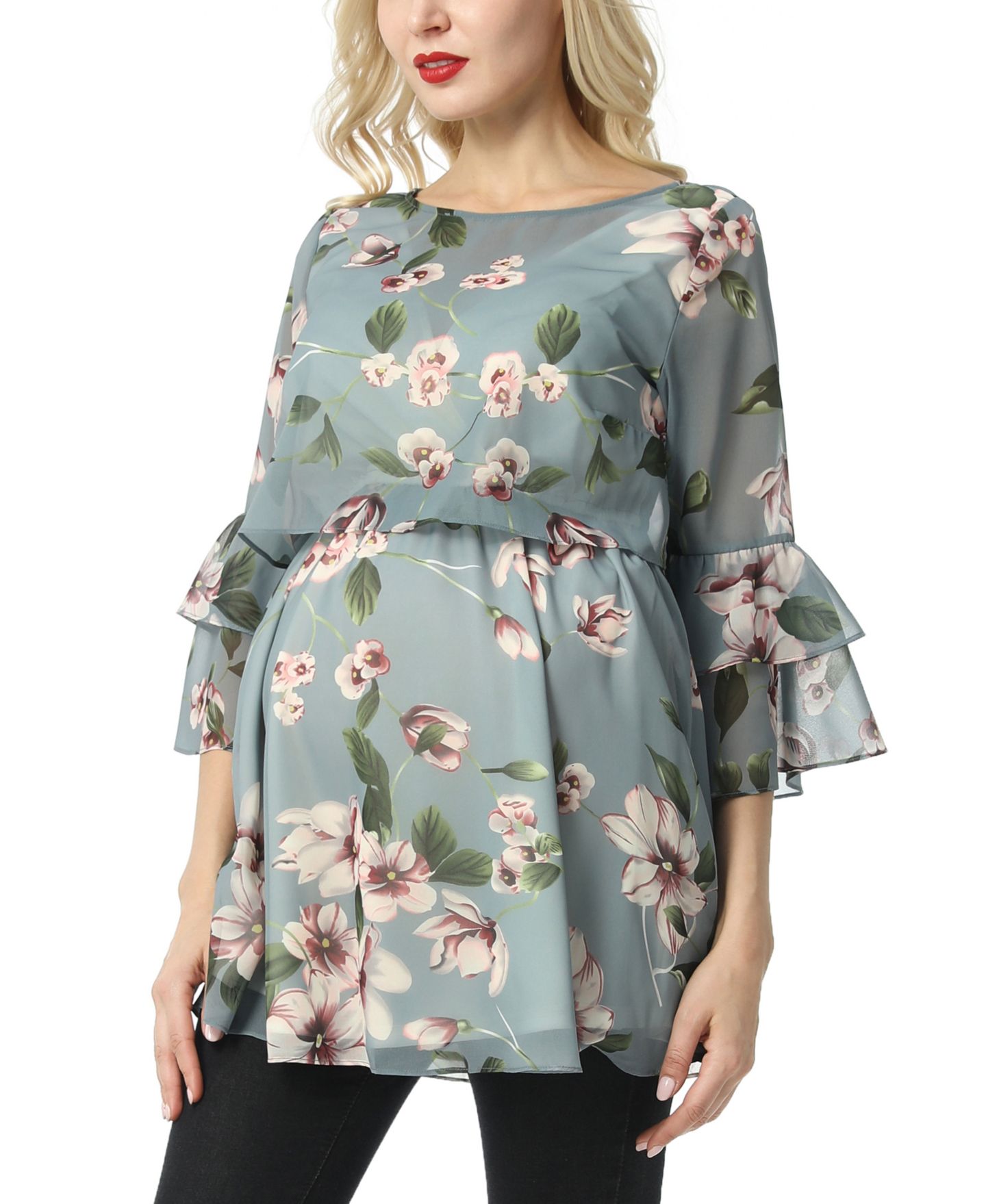 Женская блузка kimi + kai Floral Print Chiffon Nursing Blouse, цвет: Разноцветный — фото 1