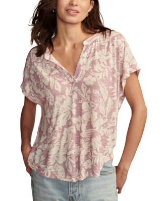 Lucky Brand Printed Sandwash Notch Top Camiseta Estampada Con Estampado