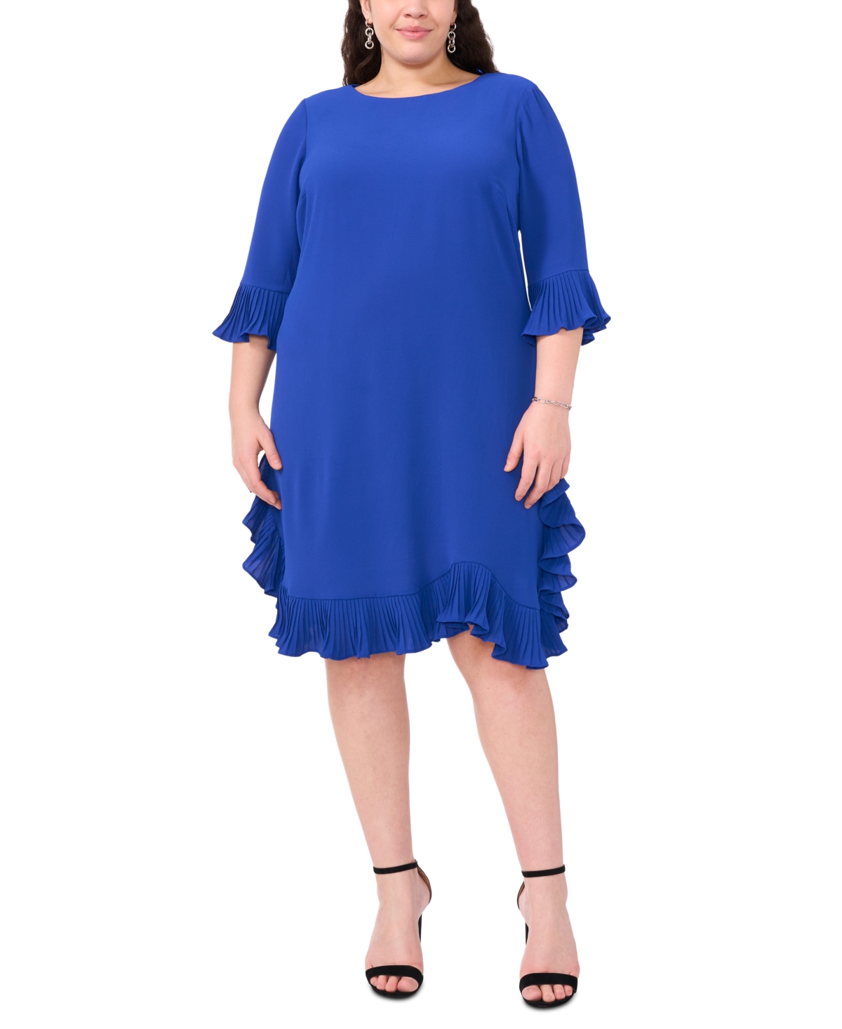 Msk Plus Size Pleated Ruffle Dress In Blue