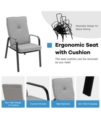 4 Patio Dining Stackable Chairs Set with High-Back Cushions