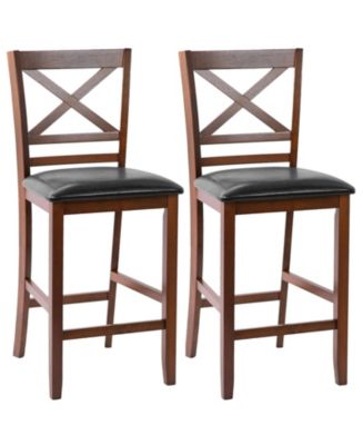 Set of 2 Bar Stools 25 Inch Counter Height Chairs with Rubber Wood Legs