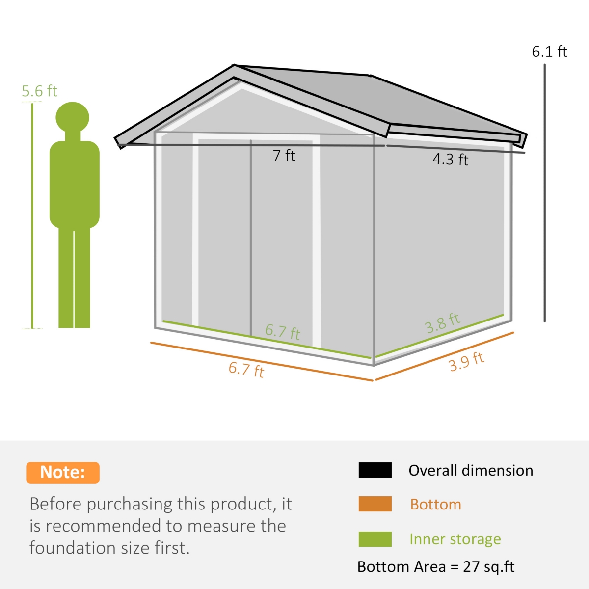 Outsunny Outdoor Galvanized Metal Garden Storage Shed, Light