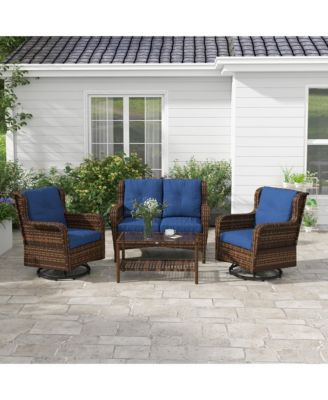 Wicker Furniture Set w/ 360° Swivel Rocking Chairs, Cream White