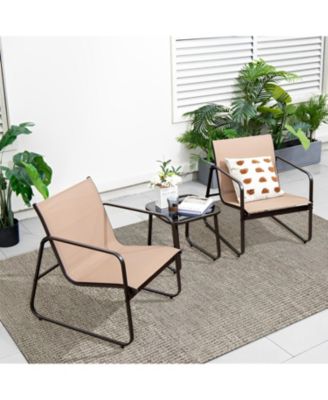 3 Pieces Patio Conversation Set with Breathable Fabric and Tabletop