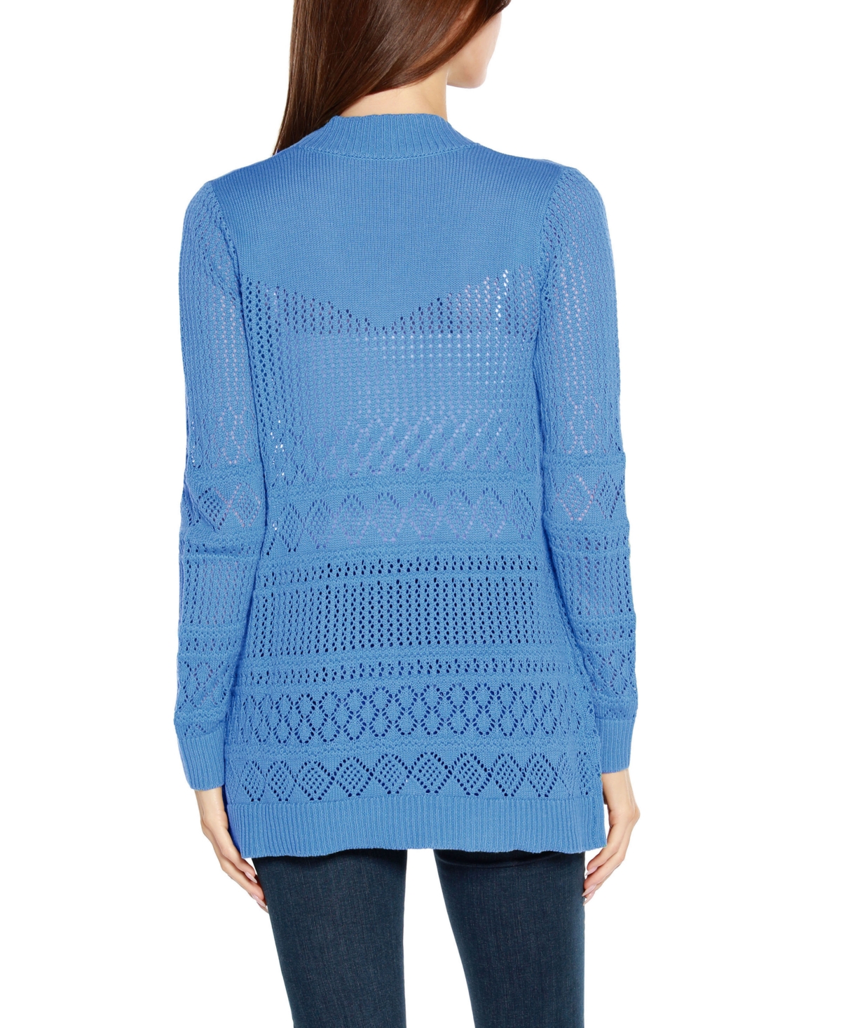 Shop Belldini Women's Pointelle Long Sleeves Open Cardigan Sweater In Blumoon