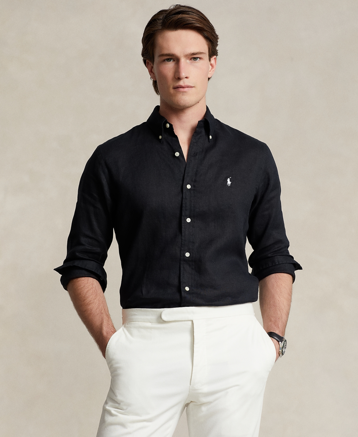 Shop Polo Ralph Lauren Men's Classic-fit Linen Shirt In Polo Black