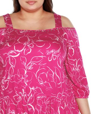 Black Label Plus Size Embellished Cold Shoulder Top