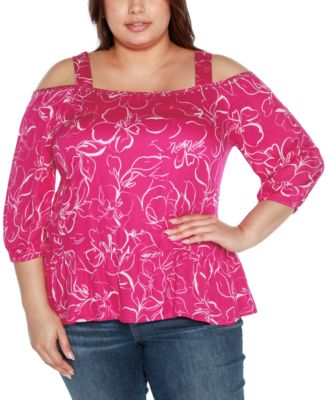 Black Label Plus Size Embellished Cold Shoulder Top