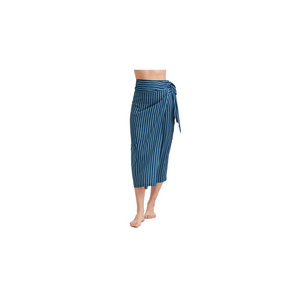Women's Printed stripe long sarong skirt swim cover up - Dusk blue