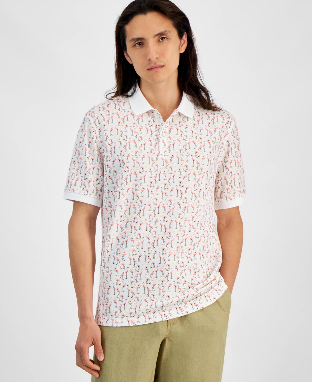 CLUB ROOM MEN'S FLAMINGO STATE REGULAR-FIT PRINTED PERFORMANCE PIQUE POLO SHIRT, CREATED FOR MACY'S 