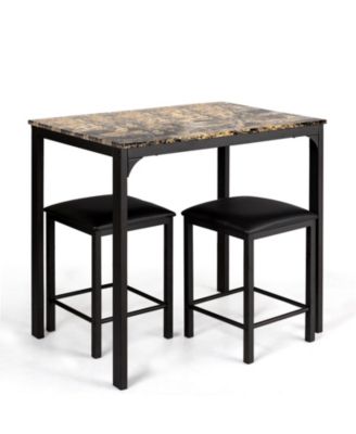 3 Pieces Dining Table Set with Faux Marble Tabletop and 2 Chairs