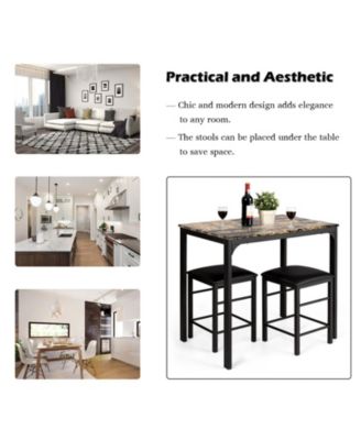 3 Pieces Dining Table Set with Faux Marble Tabletop and 2 Chairs