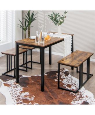 4 Pieces Space-Saving Dining Table Set with Bench and 2 Stools