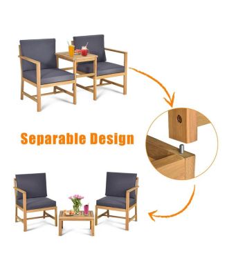 3-in-1 Acacia Wood Loveseat with Separable Coffee Table