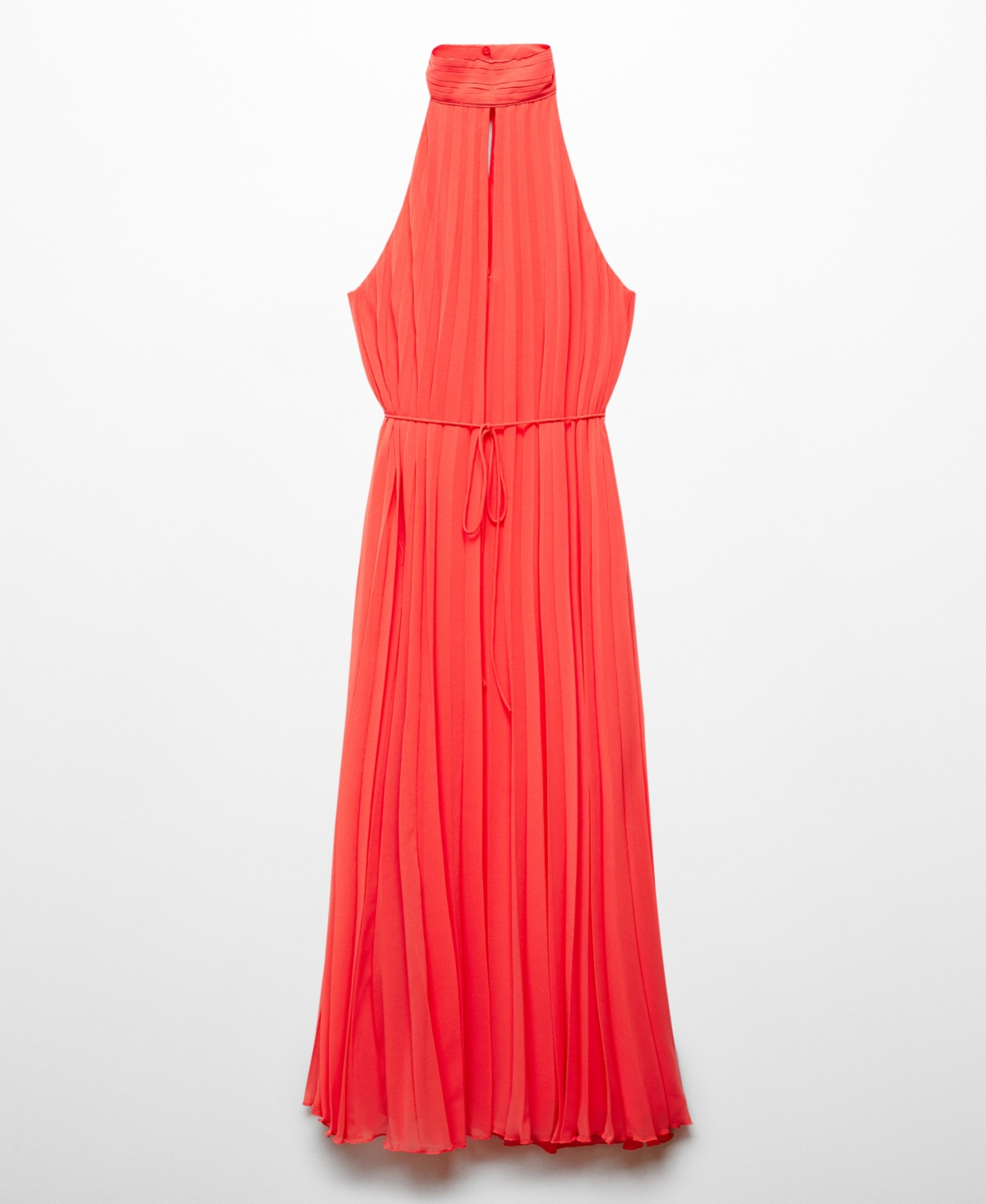 Shop Mango Women's Pleated Halter Neck Dress In Bright Red