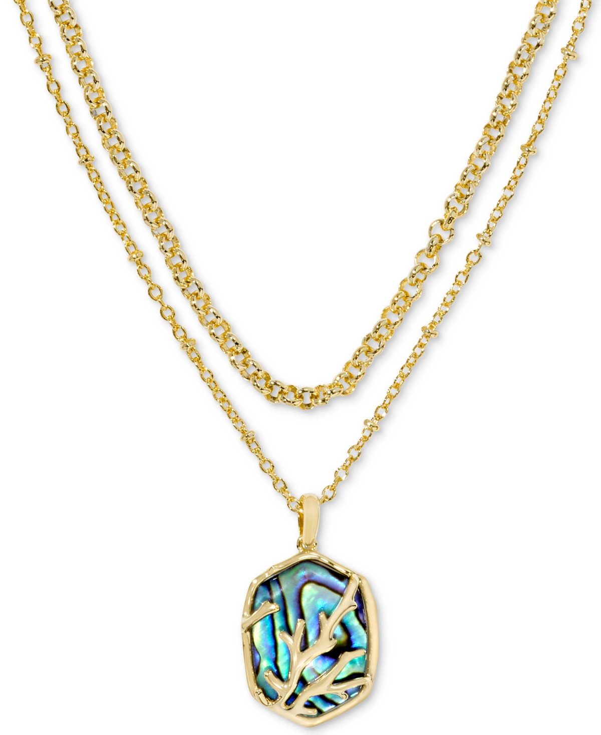 14k Gold-Plated Framed Stone Layered Pendant Necklace, 15" + 6" extender - Gold Irid