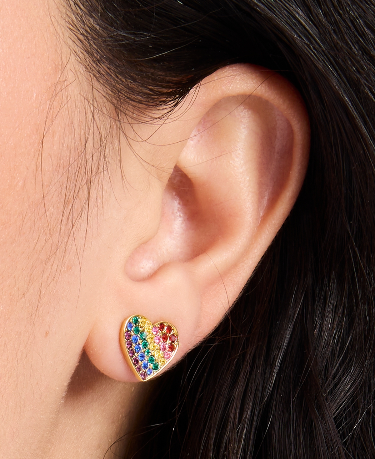 KATE SPADE GOLD-TONE MULTICOLOR PAVE HEART STUD EARRINGS 