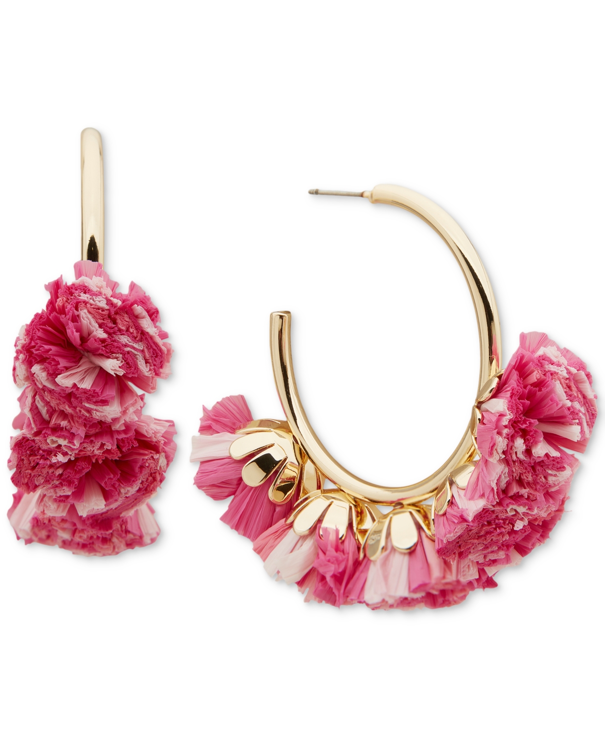 Gold-Tone Raffia Pom Pom Charm C-Hoop Earrings - Turquoise