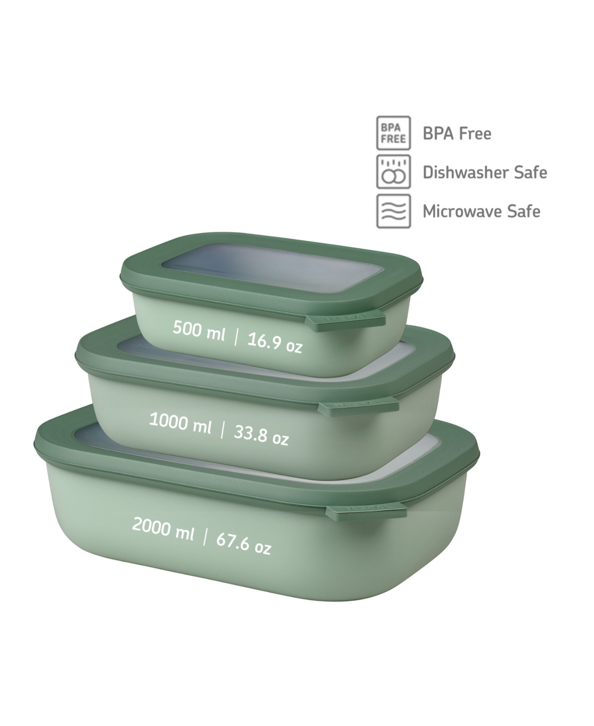 Mepal Cirqula 3pc. Rectangular Shallow Multi Bowl Set In Green