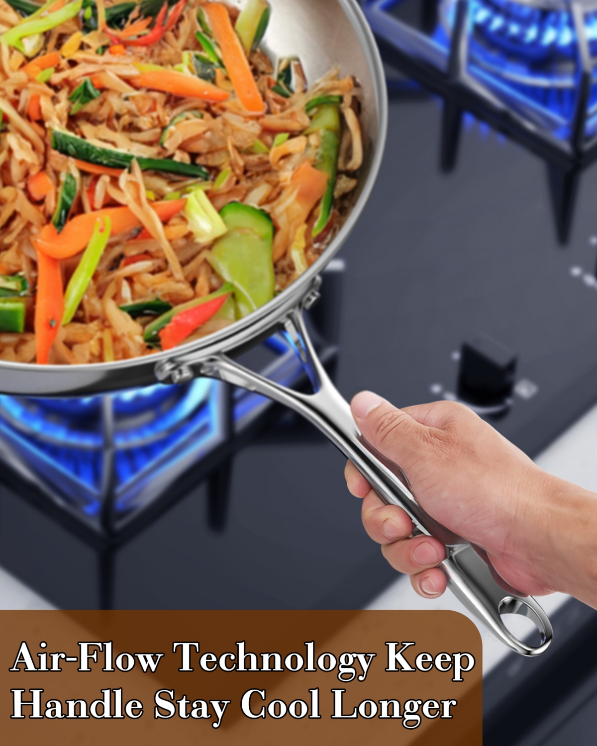 Cooks Standard Stainless Steel Frying Pan Inch, Multi-Ply Full Clad Wok Stir-Fry Cooking Pans with Dome Lid, Stay-Cool Handle, Dishwasher Safe, Ove