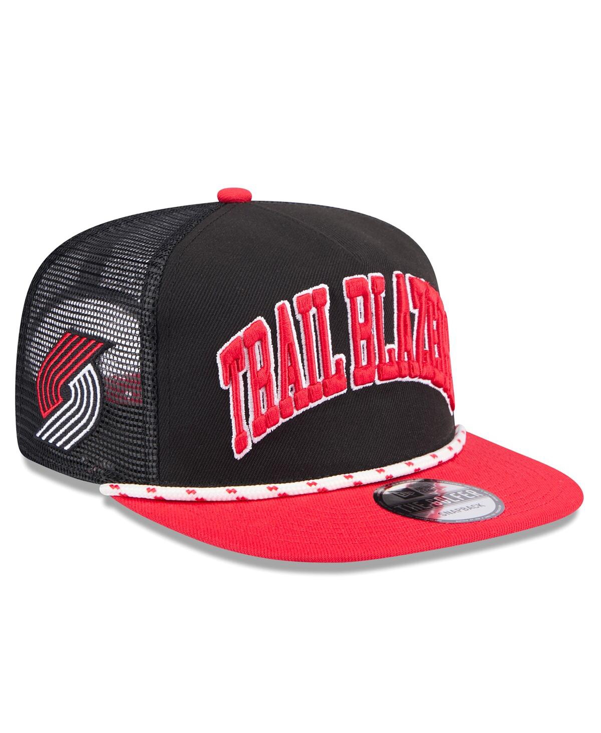 Men's Black/Red Portland Trail Blazers Throwback Team Arch Golfer Snapback Hat - Black Red