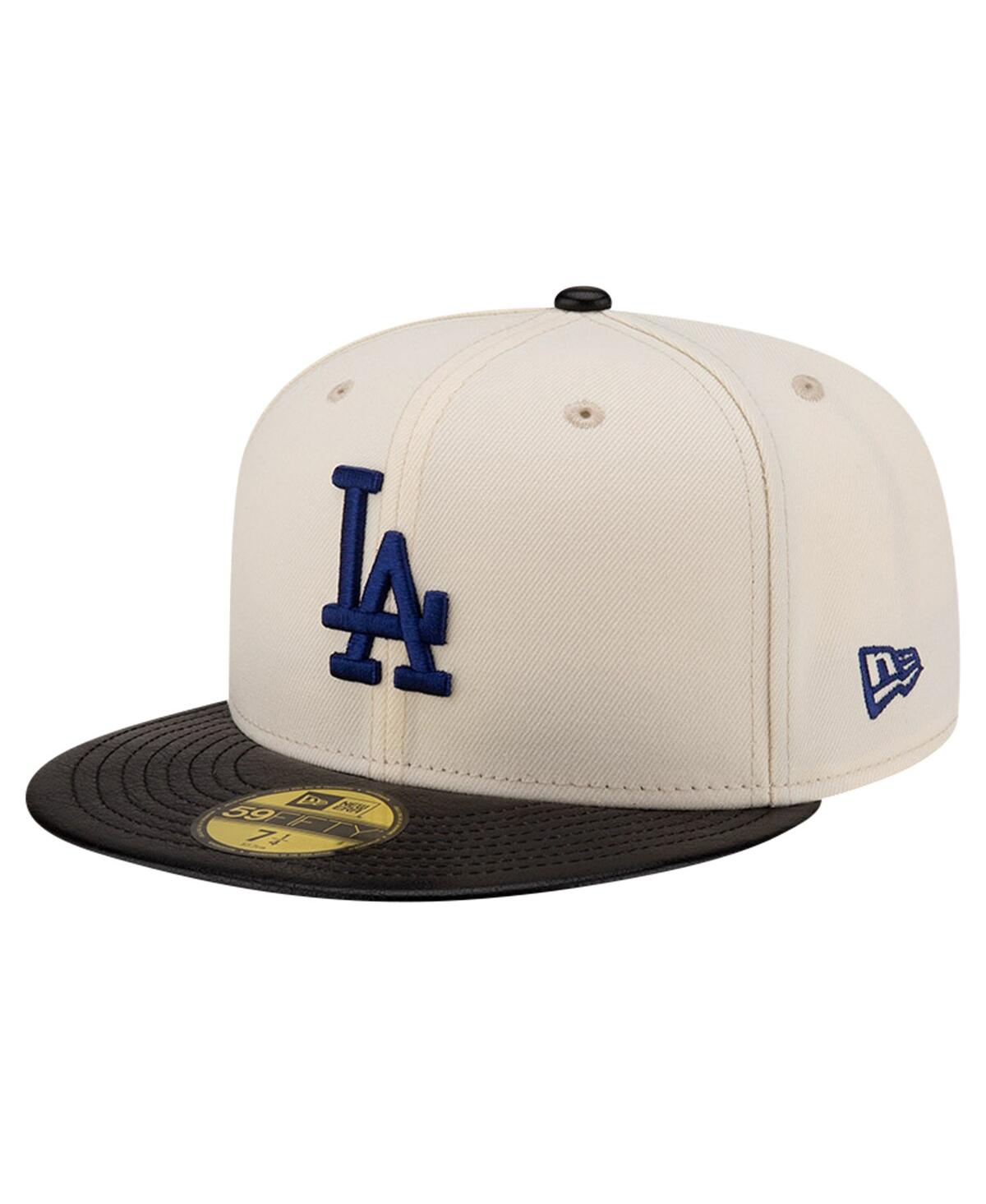 Men's Cream Los Angeles Dodgers Game Night Leather Visor 59fifty Fitted Hat - Cream