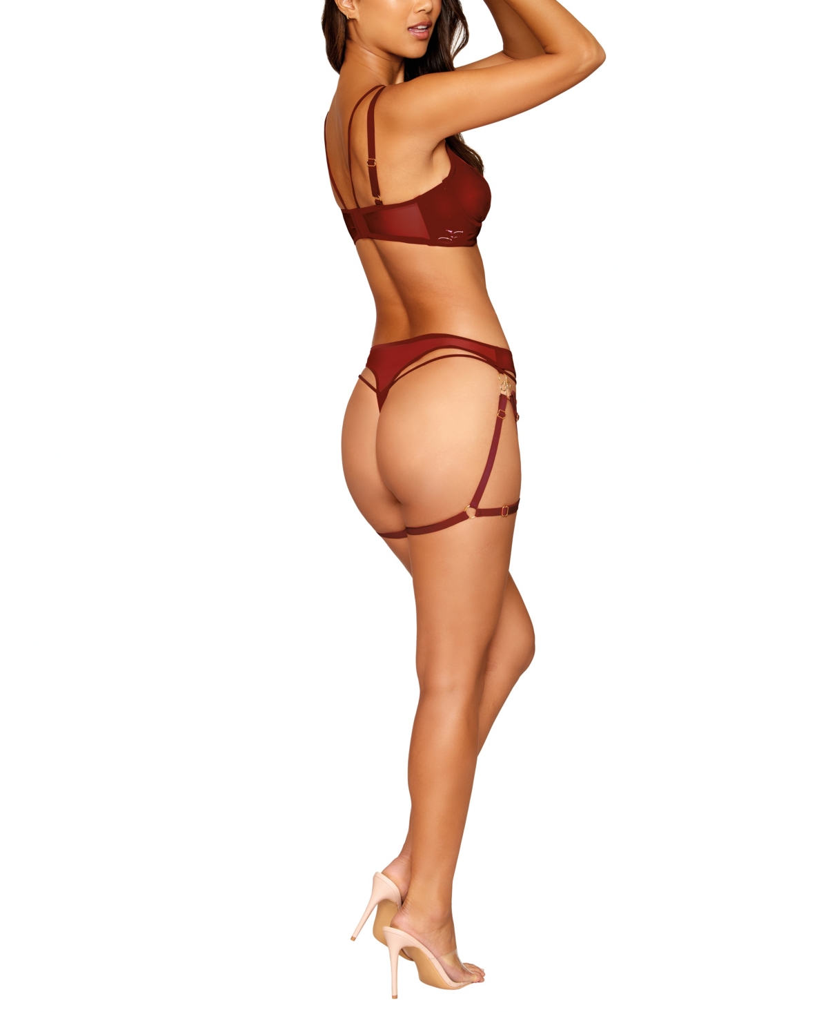 Dreamgirl Vinyl Push-up Bra And Garter Thong Set In Ox Blood