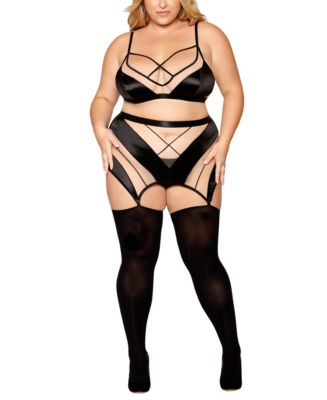 Bralette With Garter Skirt and G-String - One Size - Denim main image 1