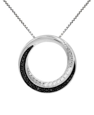 Macy's - Black & White Diamond Circle 18" Pendant Necklace (1/6 ct. t.w.) in Sterling Silver