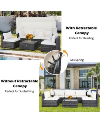 6 Pieces Patio Rattan Furniture Set with Retractable Canopy