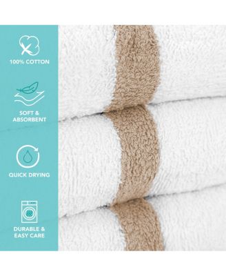 Power Gym Hand Towels (12 Pack),  16x27, White with Colored Stripe, 100% Ring-Spun Cotton