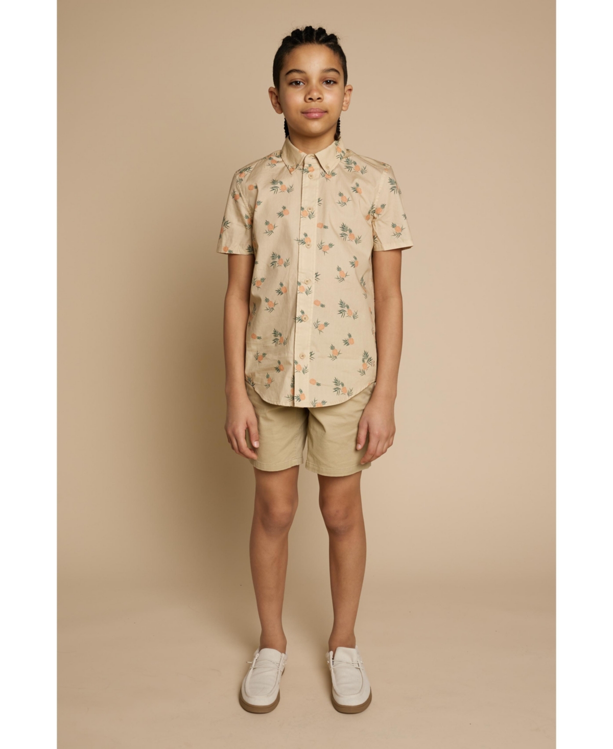 B by Brooks Brothers Big Boys Pineapple Print Woven Short Sleeve Poplin Shirt
