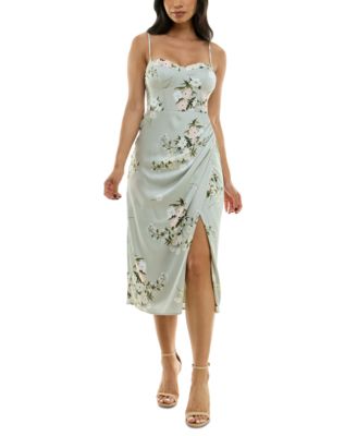 B Darlin - Juniors' Satin Bustier Ruched Midi Dress